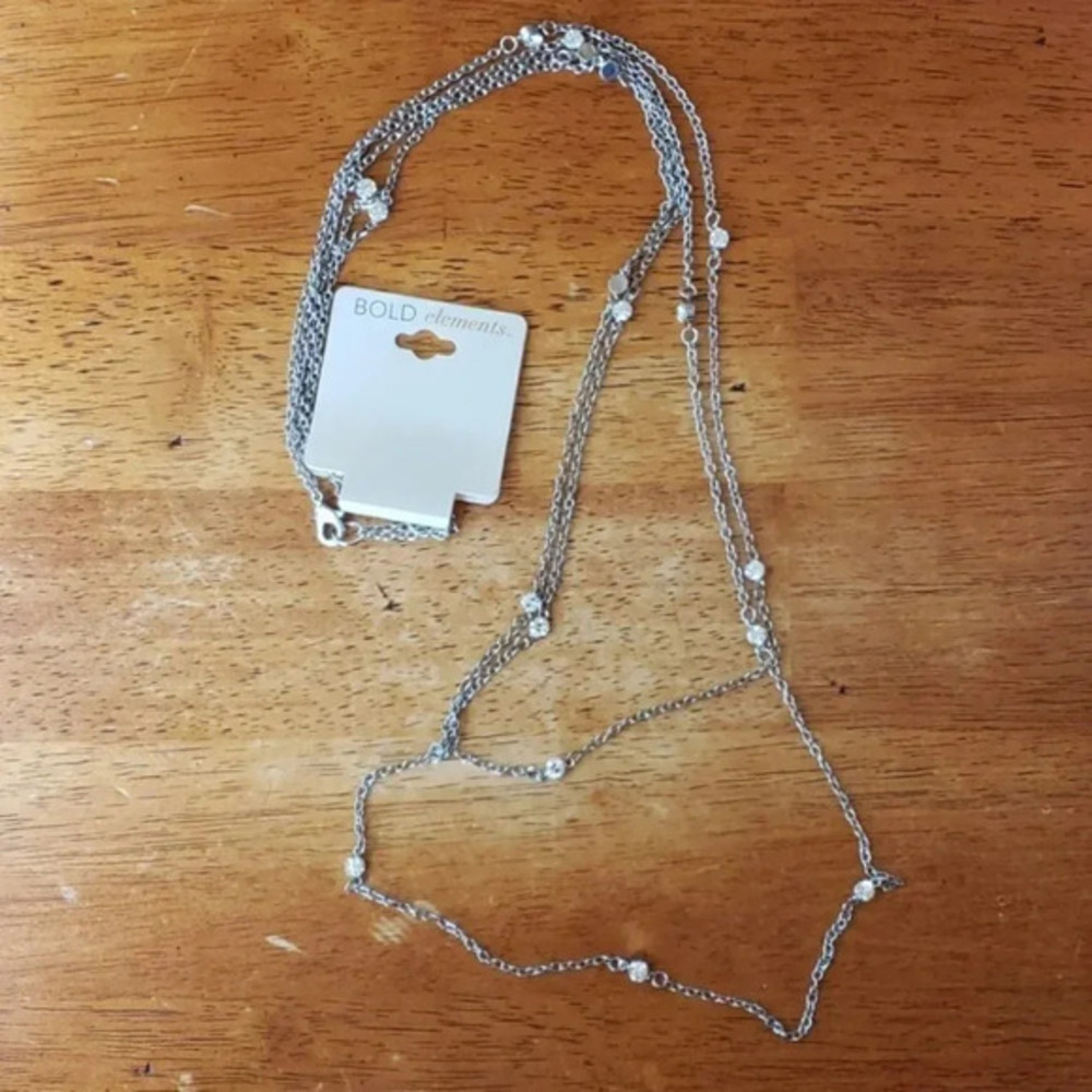 Bold Elements‎ Silver/rhinestone long necklace